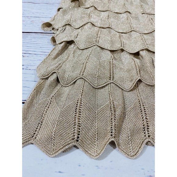 Gold Flapper Style Tank Womens Knit Shimmer Chevron Adjustable Straps Roaring 20 - Picture 5 of 8